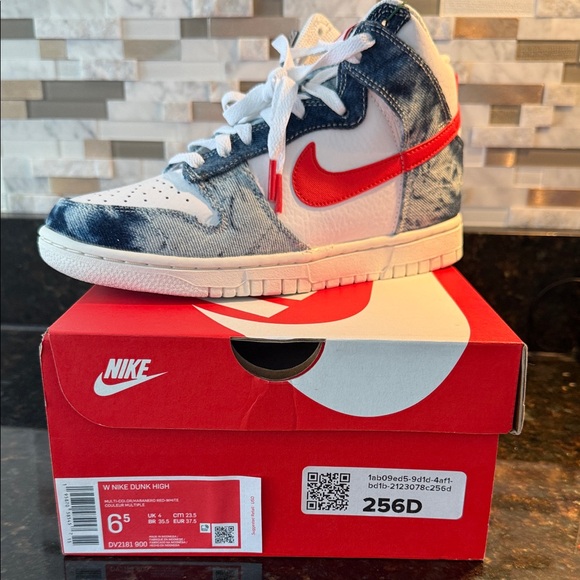 Nike Shoes - Nike Dunk High - Red and Blue Denim